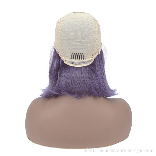 Hot sells No any split ends virgin brazilian hair Silky Straight Remy Hair Smoke Purple Bob Wigs T Part for Women lace bob wigs